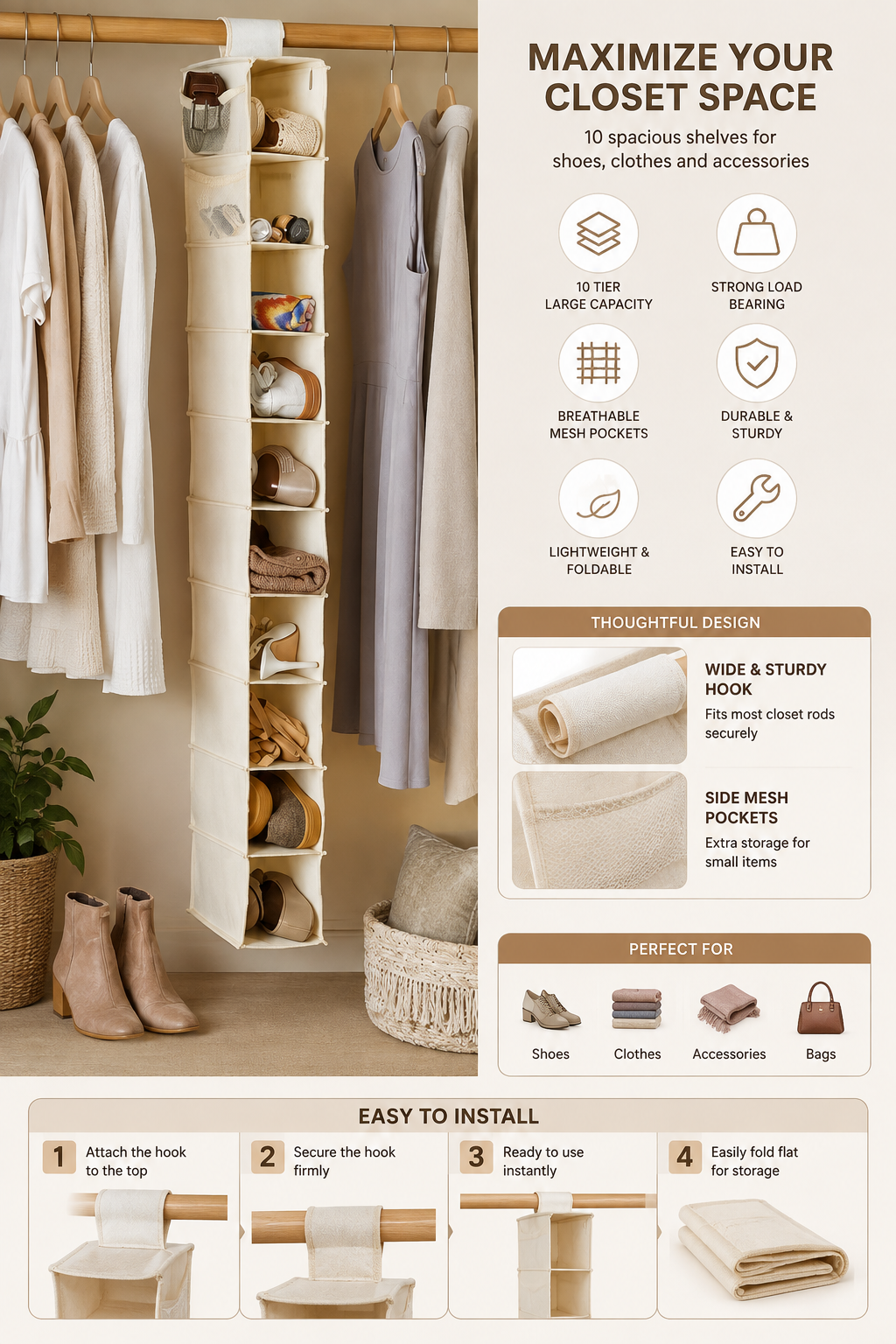 10-Shelf Hanging Closet Organizer